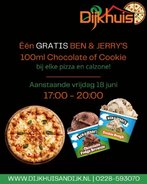 Gratis ben & jerry's 100ml bij elke pizza  