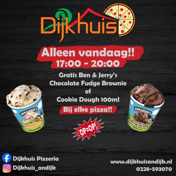 Gratis ben & jerry's 100ml bij elke pizza 