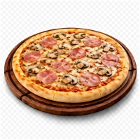 tomatensaus, kaas, ham en champignons